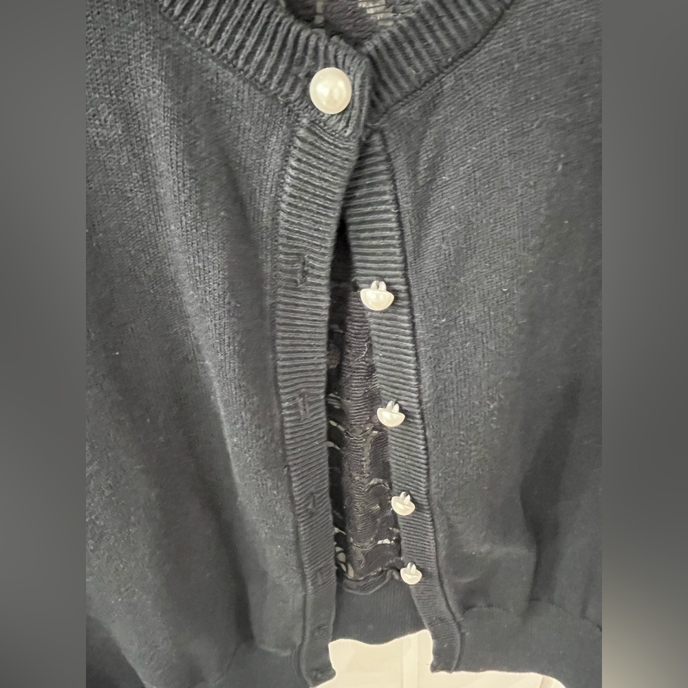 Karl Lagerfeld Black Cardigan with Lace Detail - Picture 4 of 8